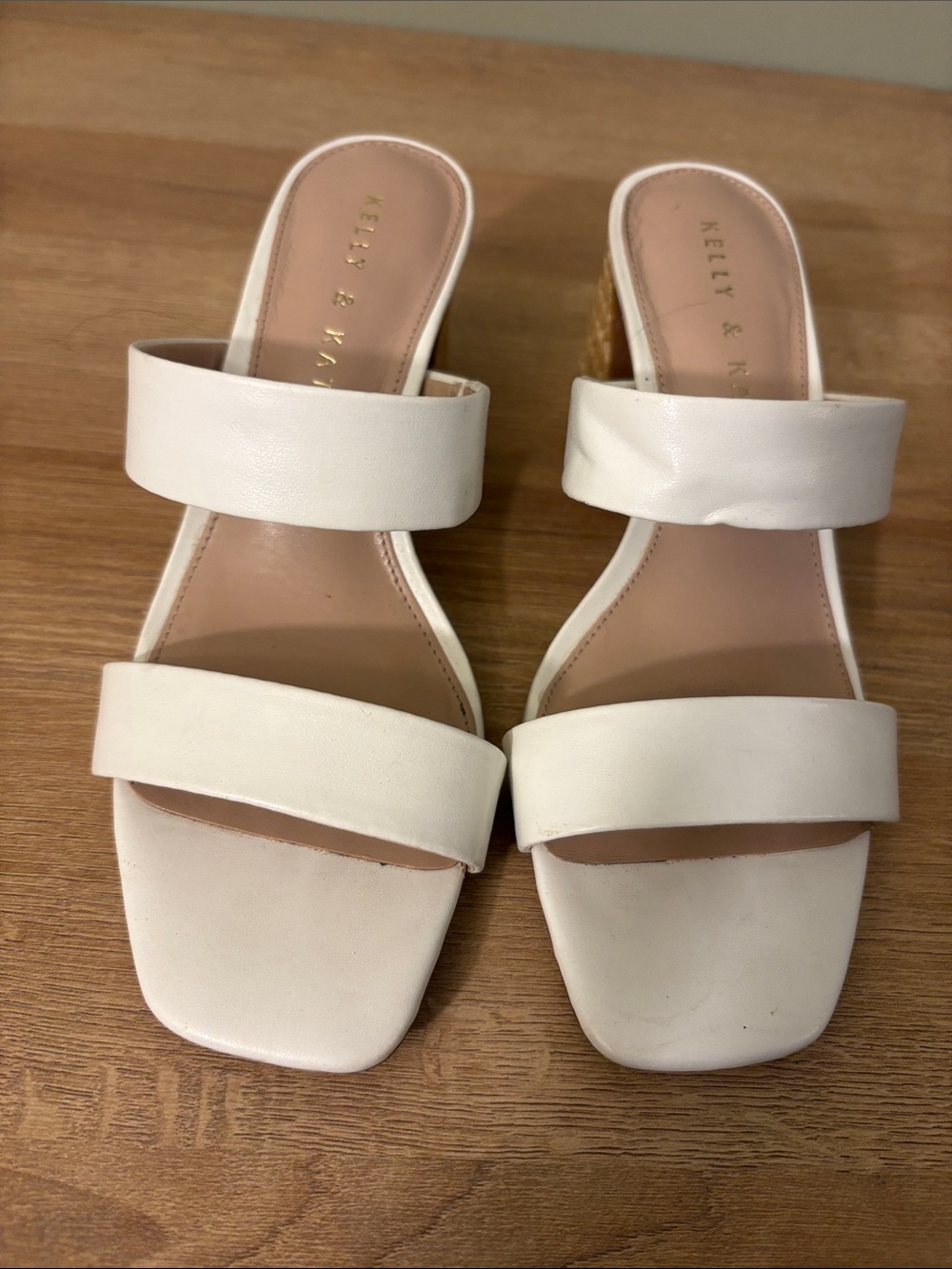 Kelly & Katie White Double-Band Square-Toe Mules